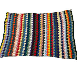 Hand Made Crochet Blanket Afghan Throw Multi Color Rainbow Stripe 44”x67”
